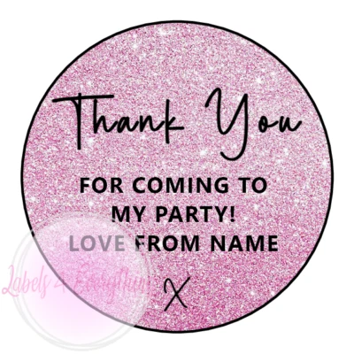 LABELS4EVERYTHING Personalised Thank You For Coming To My Party Stickers Pink Glitter Effect