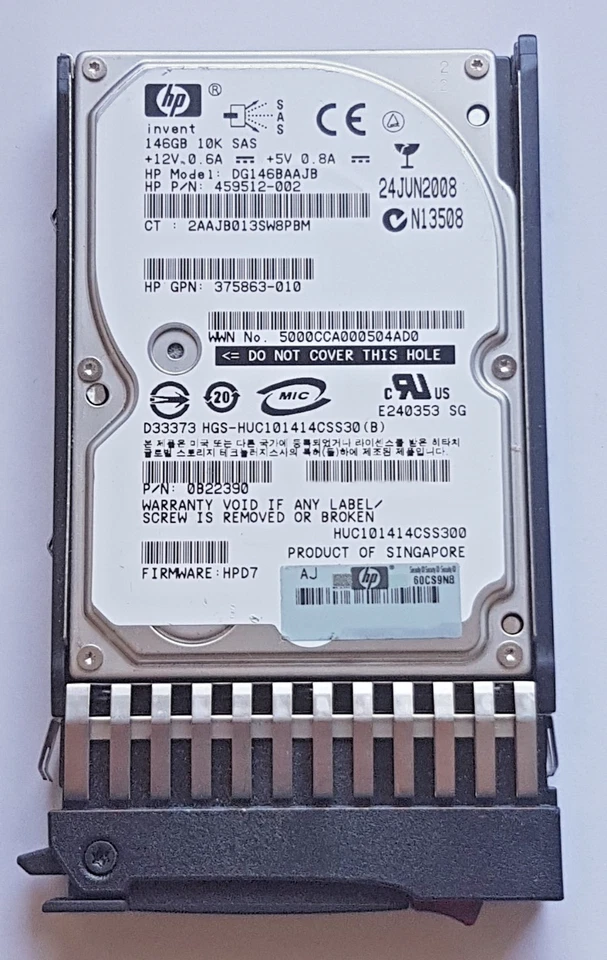 146 GB SAS HP DG146BAAJB 10000 RPM 16MB Hard Disk Interna 2.5" Con Caddy - Immagine 1 di 1