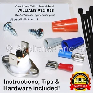 WILLIAMS P321958 Gas Furnace Manual Reset Vent Switch CERAMIC - Ships TODAY! - Picture 1 of 8