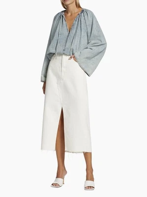 Blusa con montura de mezcla de algodón y lino con cuello en V Foto 1 de 3