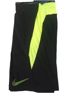 NIKE Athletic Training Shorts Boys Large Dri Fit Stay Cool Black Volt Yellow - Picture 1 of 7