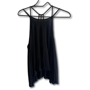 Women's Loose Sleeveless Tank Strapy Back Tunic Sheer Flowy Top Black Size Small - Picture 1 of 11