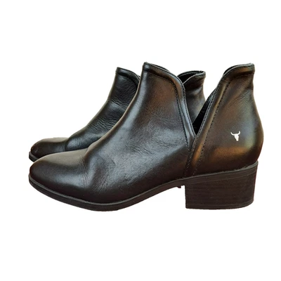 Windsor Smith Razel Boots Womens Size 9 Black Pull On Ankle Heeled Bootie Foto 1 de 4