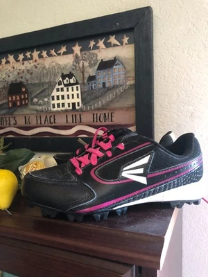 Girls Softball Cleats, Shoes by Easton, new with tags, Black & pink laces - Image 1 of 4