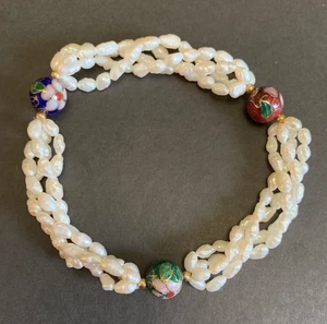 Vintage 14K Gold Cloisonné Reis PERLEN ARMBAND Perlen Roll On 70er Multi Strang 8 Zoll - Bild 1 von 9