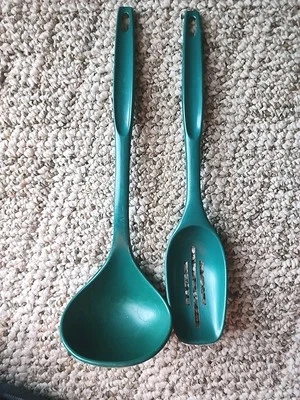 Foley Dark Green Slotted Spoon & Ladle  Melamine Kitchen Utensils VTG Lot Of 2 - Image 1 of 2