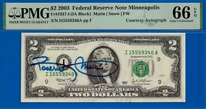 2003 2 $ Federal Reserve Schein - PMG 66EPQ - signiert von Schatzmeister Rosario Marin - Bild 1 von 2