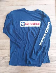 T-shirt vintage anni 80 Converse manica punto singolo Spellout blu navy made USA taglia XL - Foto 1 di 10