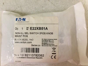 NEW EATON / CUTTER HAMMER E22XB51A NON-ILL SEL SWITCH, 2POS KNOB, MAINT POS - Picture 1 of 2