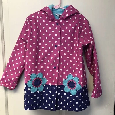 Hartstrings Polka Dot Vinyl Rain Jacket Hooded Button Up Coat Girls Size 4T - Image 1 of 4