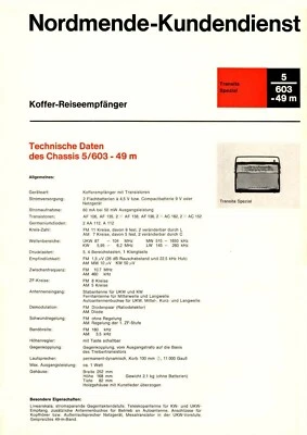 Service Manual-Anleitung für Nordmende Transita Spezial 5.603, 49 m