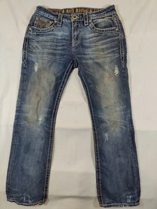 Rock Revival Jeans Mens 33 Bootcut Distressed Denim Western Blue 100% Cotton - Picture 1 of 11