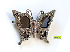 Schmetterlings Brosche m. Markasiten u. Steineinlage, 925er Silber - Vintage