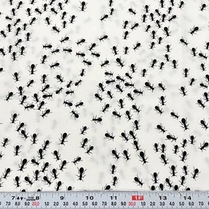 Black Ants on White Timeless Treasures Cotton Fabric Remnant 10" x 44" - Picture 1 of 2