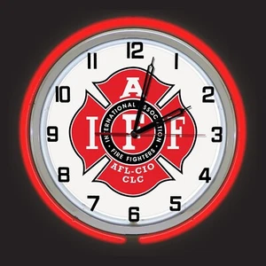 18" International Association of Fire Fighters Sign Double Neon Clock IAFF - Bild 1 von 2