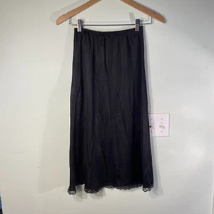 Vintage Warners Small Perfect Measure Nylon Half Slip Black Midi Length 80s USA - Picture 1 of 9