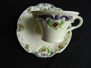 ANTIQUE GEORGE JONES CRESCENT CHINA MARLBOROUGH FLORAL IN RELIEF CUP AND SAUCER - Picture 1 of 15