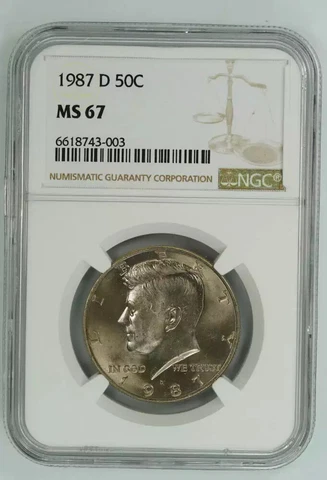1987 D KENNEDY HALF DOLLAR 50C NGC CERTIFIED MS 67 MINT STATE UNCIRCULATED (003) Cover
