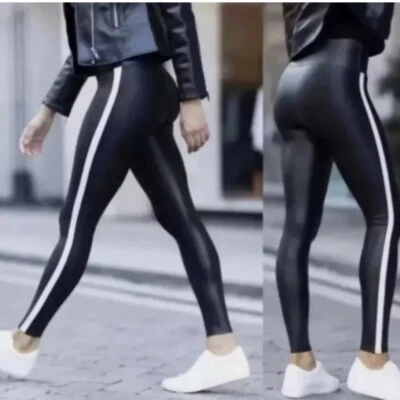 Legging SPANX Imitación Cuero Negro Rayas Laterales Grande Foto 1 de 4
