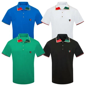Polo uomo designer righe oro colletto petto distintivo elasticizzata nuova casual golf - Foto 1 di 11