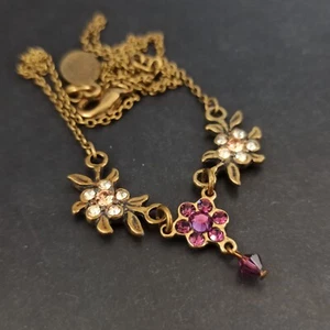 Michal Negrin Necklace Dainty Deep Purple Bib Y-Drop Crystals Delicate Flowers - Picture 1 of 15