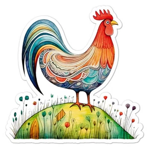 Chicken Rooster Flowers, Vinyl Decal Sticker, Indoor Outdoor, 3 Sizes, #11112 - Picture 1 of 1
