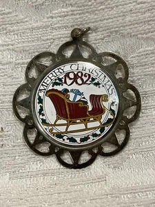 Vintage 1982 Lunt Sterling Silver Enamel Christmas Sleigh Ornament -- 4575 - Picture 1 of 3