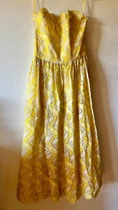 SALE Vintage Ruben Panis Yellow Cream Lace Formal Gown Dress M/L - Picture 1 of 7