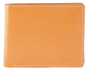 Cartera de cuero marrón claro acento cartera monedero cuero auténtico unisex nueva - Imagen 1 de 2
