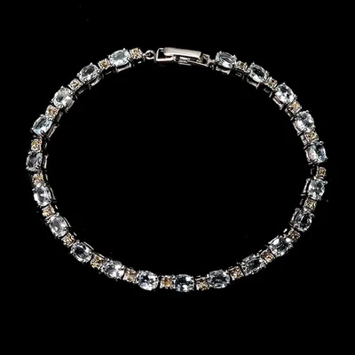 925 Sterling Silver Bracelet Oval Aquamarine 5x4mm Sapphire Gemstone Jewelry 7.5 - Image 1 of 4