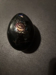 Vintage 4" Black Acm. ? Suakapoba Deko Holz Ei TOP ZUSTAND FS - Bild 1 von 7