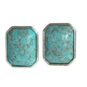 Pendientes de clip vintage tono plata con rectángulo color turquesa suroeste - Imagen 1 de 12