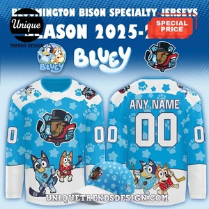 Personalized 2025 Bloomington Bison x Bluey Night Hockey Shirt Men's Fan Gear - Bild 1 von 7