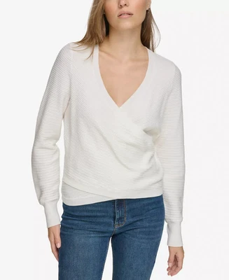 DKNY Jeans Women's Top Sweater Sz XL Ribbed Long-Sleeve Wrap - Image 1 of 3