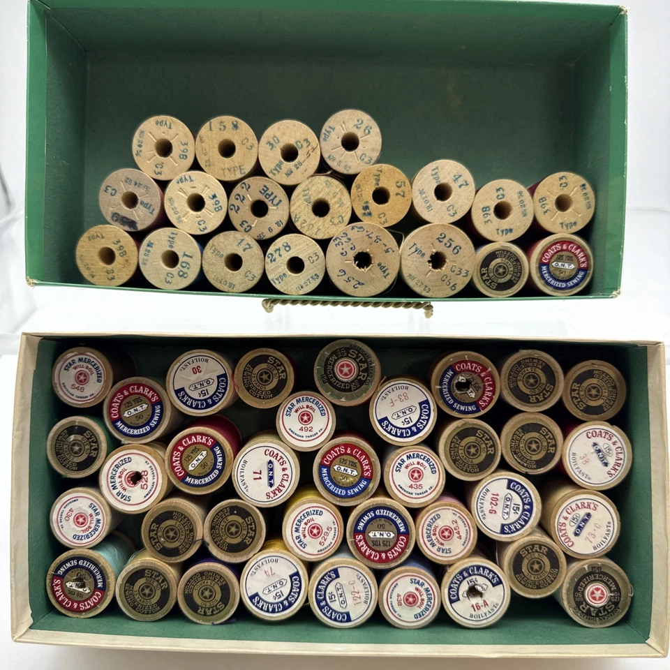 Sewing Thread Wooden Spools JP Coats Coats & Clarks Star Assorted LOT OF 56 - Image 1 of 4