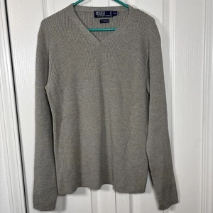 Vintage Polo Ralph Lauren Men’s Ribbed V Neck Sweater M Gray 100% Merino Wool - Picture 1 of 8
