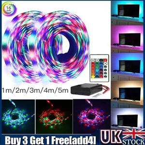 5V RGB LED Strip Battery Operated 3528 TV Back Lighting Remote Background 1~5M - Picture 1 of 13