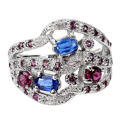 Anillo de plata de ley 925 ovalado cianita rodolita piedras preciosas naturales joyería talla 9 Foto 1 de 4