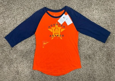 Nike Houston Astros Women's Sz Small 3/4 Sleeve Raglan T-Shirt in Orange MLB NWT - Image 1 of 4