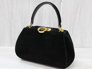 Salvatore Ferragamo Gancini handbag black Vintage Authentic From Japan - Picture 1 of 24