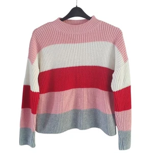Women's Colour Block Knit Jumper | Lipsy Size 14 | Red Pink Grey White Soft Knit - Picture 1 of 8