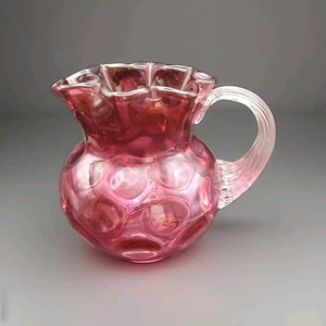 Vintage Fenton Art Glass Cranberry Thumbprint Pitcher 4.75" Applied Handle - Picture 1 of 18