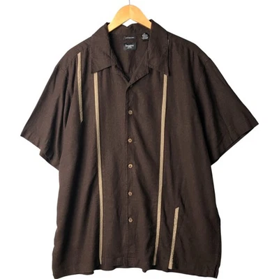 Vintage 2000'S Haggar open-collar linen and rayon short-sleeved two-tone box... - Image 1 of 4