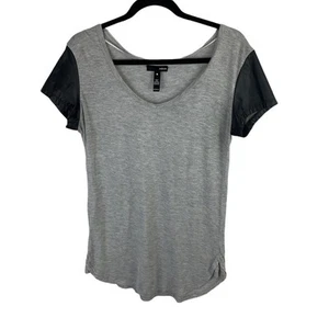 Aqua Gray and Black Faux Leather T-Shirt sz M - Picture 1 of 7