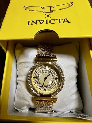 Reloj INVICTA Agotado Tono Dorado FLOR SILVESTRE 1 Cristal Austriaco ¡Impresionante! Foto 1 de 4
