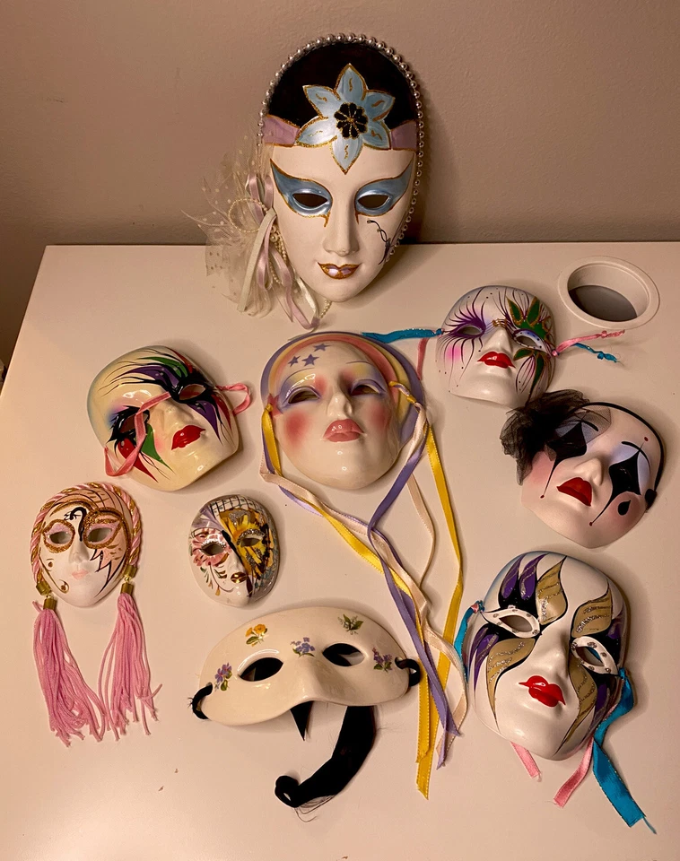 Lot Of 9 Ceramic Wall Decor Theater Decorative Masks Porcelain-hand signed/paint - Image 1 of 4