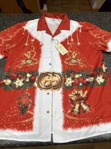 Men’s Button Front Short Sleeve Christmas Hawaiian Shirt Size Large Nwt - Picture 1 of 4