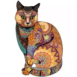 Cat Trippy Wood Jigsaw Puzzle Animal Shape Adults Kids Small/A5 $39.99 NIB - Picture 1 of 5