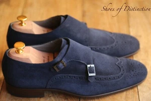 Hugo Boss Blue Suede Double Monk Silver Buckle Shoes Men's UK 9 US 10 EU 43 - Picture 1 of 12