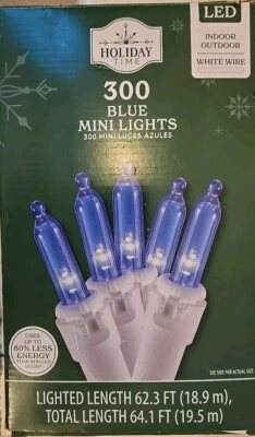 New- Holiday Time 300 Blue Mini LED Lights w White Wire- For Indoor/Outdoor Use - Image 1 of 3